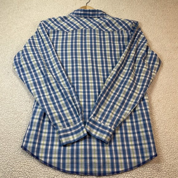 Wrangler Shirt Mens Extra Large Blue Plaid Western Pearl Snap Long Sleeve Rodeo - Picture 8 of 9